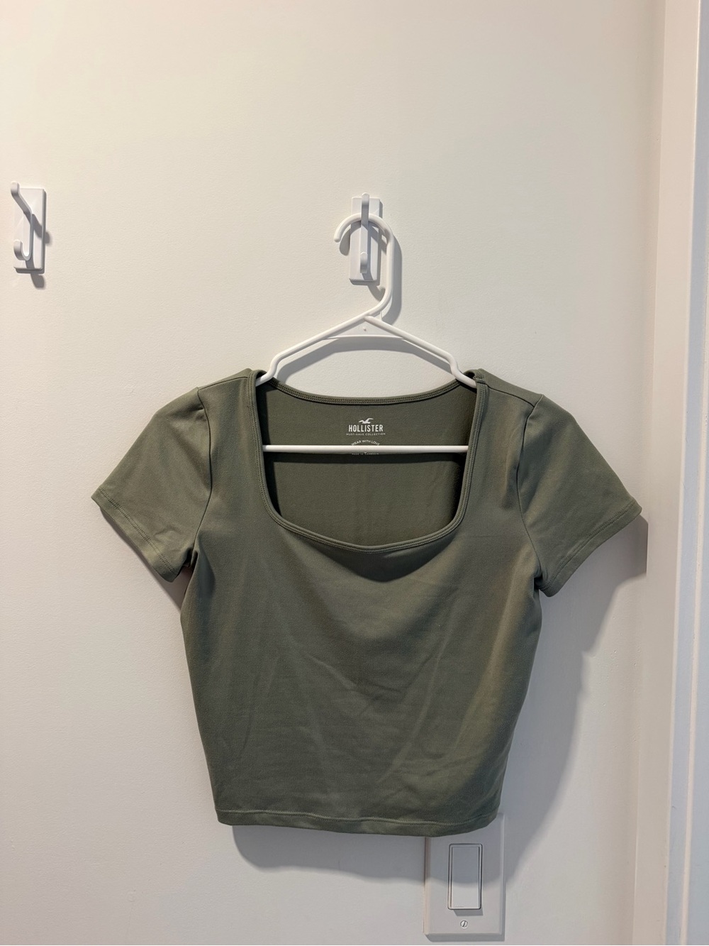 Hollister Olive Square Neck Crop Tee